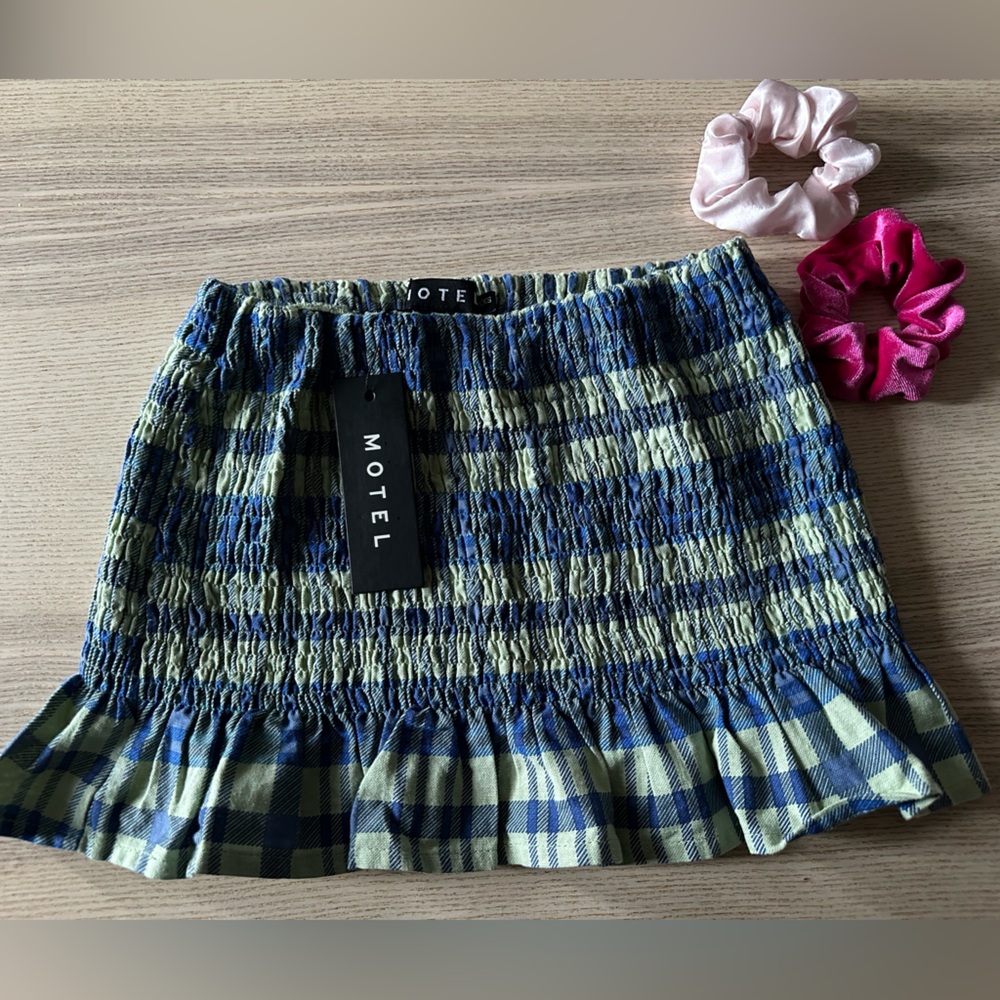 XXS Motel Rocks Mini Skirt In Colourpop Check Green And Blue